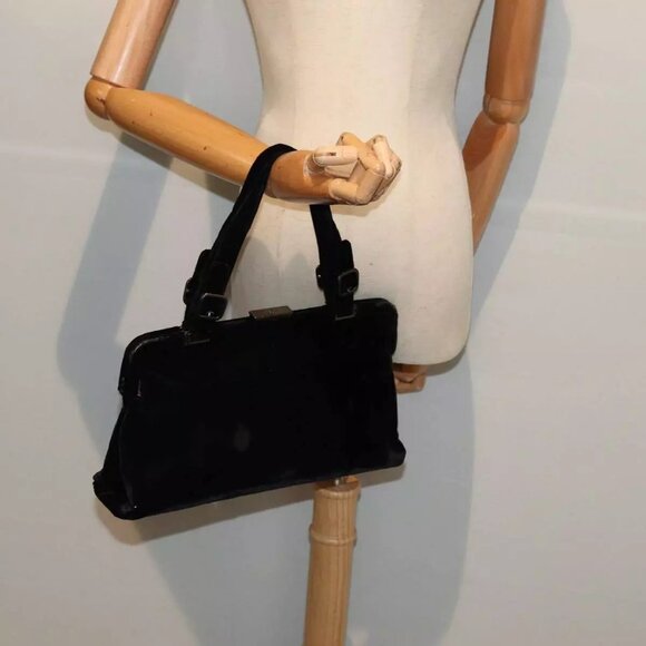 PRADA Hand Bag Velor Black Silver Auth - Picture 1 of 15
